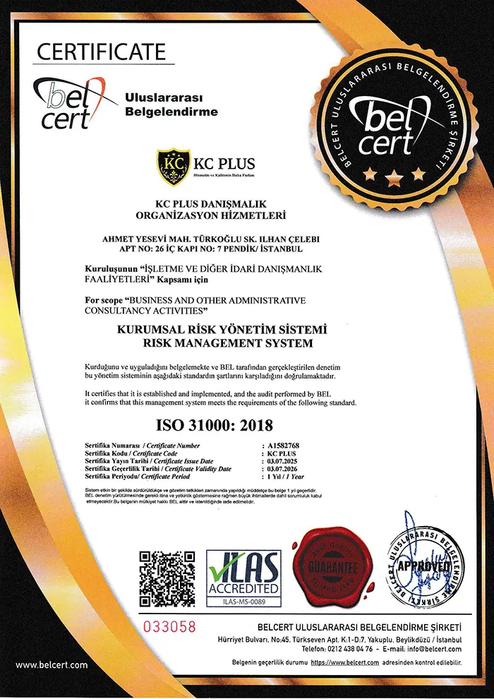 ISO 31000 Kurumsal Risk Yönetim Sistemi belgesi